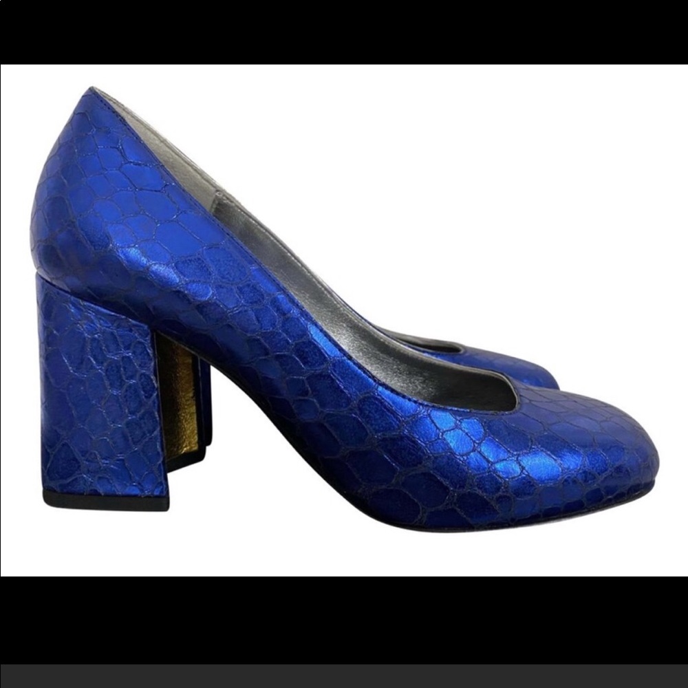 Dries van Noten Blue Metallic Snake Pumps